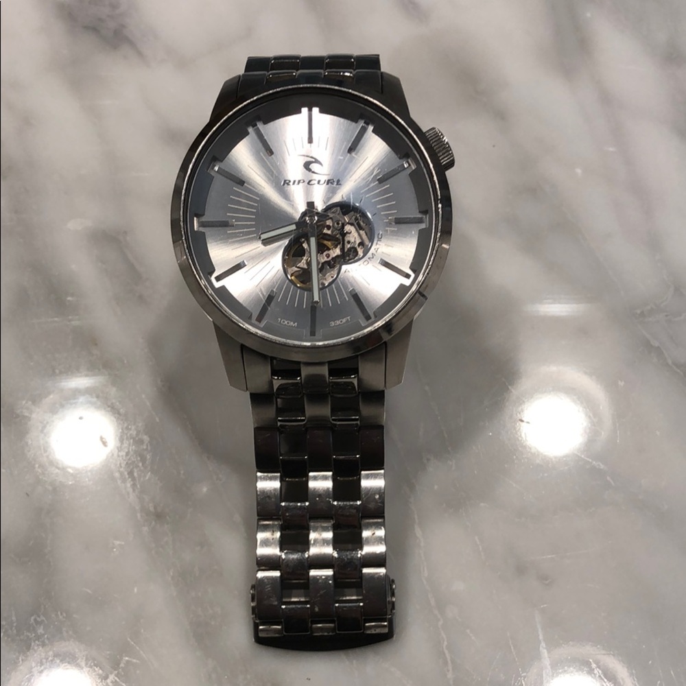 Rip Curl Metallic Silver and Black Timepiece